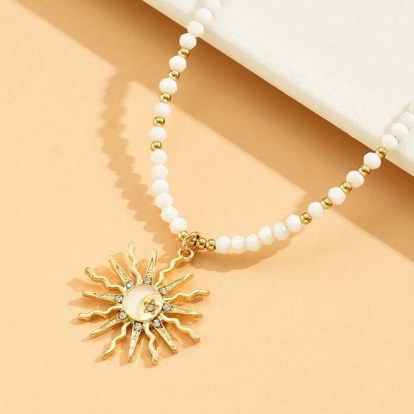 Beaded Necklace with Moon Charm - Picture 4 of 11